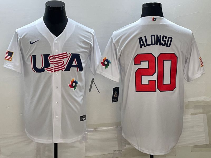 Men 2023 World Cub USA 20 Alonso White Nike MLB Jersey11